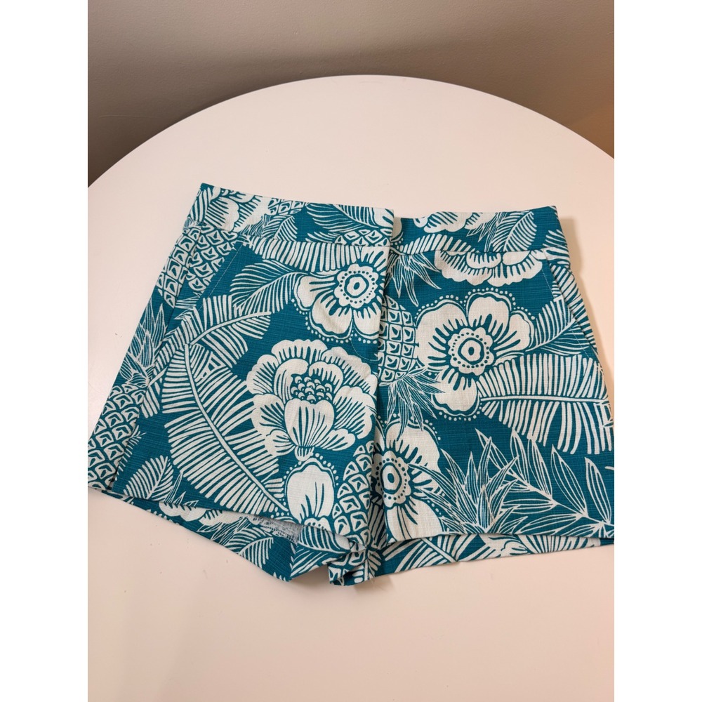 Trina Turk Corbin 2 Shorts Womens 6 Teal White New Floral Pineapple‎ Tropical
